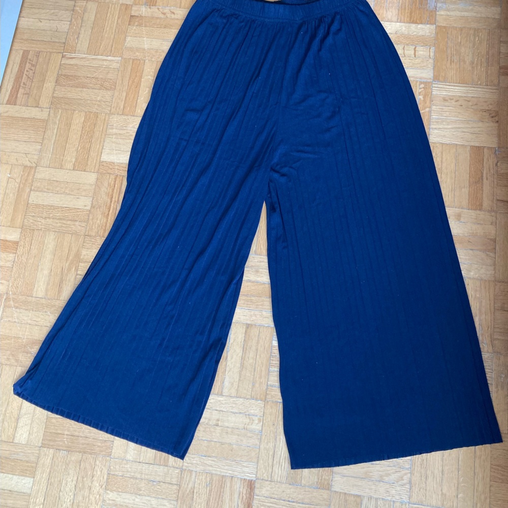 Accordion style semi sheer navy pants O/S — stretchy and likely fits sizes XS-M